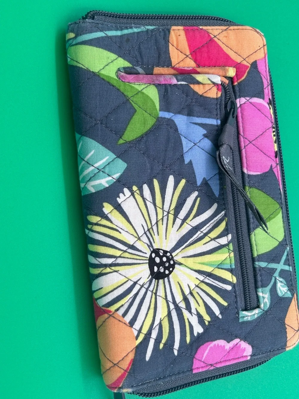 Vera Bradley Quilted Zip Card Holder in Navy Multi Floral